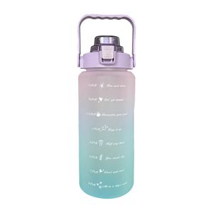 2L Trinkflasche Sportflasche Wasserflasche Getränkeflasche Trinkflasche mit Strohhalm,Zeitmarkierung Farbverlauf Lila