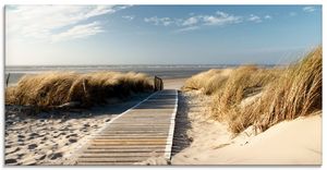 Eva Gruendemann: Nordseestrand auf Langeoog - Steg - Glasbild, Größe:50x100 cm / Glasbild