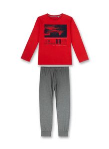 Sanetta Jungen Schlafanzug lang Baumwolle Rot Grau Motivprint