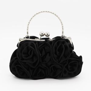 Abendtasche Frauen Abendtasche Seidenähnliche Satin Rose Form Clutch Handtasche ，Schwarz(1-tlg)