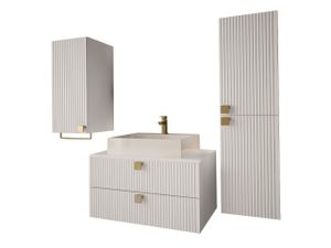 MIRJAN24 Badmöbel-Set Gariano I mit Siphon, Waschbecken, 2x Badezimmerschrank, Waschbeckenschrank, Griffe aus Metall in der Farbe Gold (Farbe: Weiß)