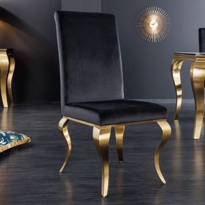Eleganter Stuhl MODERN BAROCK schwarz Samt goldene Stuhlbeine aus Edelstahl