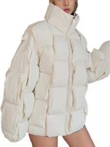 Damen Daunenmäntel Zip Up Mantel Solide Jacke Baggy Stehkragen Winter Warm Outwear Weiß,Größe XL