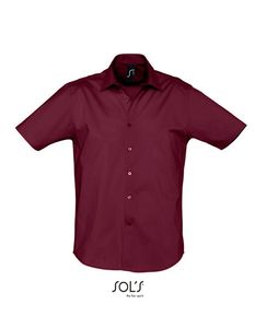 SOLS Pánska košeľa Stretch s krátkym rukávom 17030 Red Medium Burgundy 5XL
