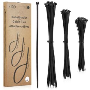 100 Kabelbinder Set Schwarz in 3 Größen - Organisieren & Verwalten