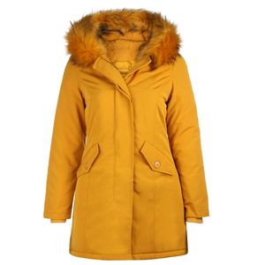 VAN HILL Damen Leicht Gefütterte Winterjacken Kapuze Seitentaschen Jacke 837623, Farbe: Dunkelgelb, Größe: 36