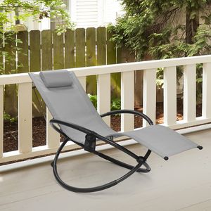 Relaxliege Schaukelliege Schaukelstuhl, 2 in 1 klappbarer Sitz- und Liegestuhl, mit Kopfstütze & Getraenkehalter, Sonnenliege Gartenliege Metallrahmen, Schwingliege für Balkon (Grau)