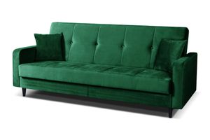 Sofa Luna Schlafsofa im skandinavisches Stil, Couch mit Schlaffunktion und Bettkasten, Polstersofa für Wohnzimmer 213 cm Farbe: Paris 135 – grün