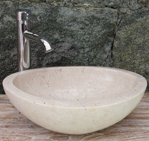 Massives Ovales Marmor Aufsatz-Waschbecken, Waschschale, Naturstein Handwaschbecken - 44*34 cm Modell 29, Creme-weiß, Waschtische & Waschbecken