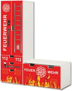 "Feuerwehr" Aufkleber-Set - SL02 - passend für die Kinderzimmer Aufbewahrungskombination STUVA von IKEA (L-Form) - Bestehend aus Schrank, Kommode mit 3 Fächern und Banktruhe - (Möbel Nicht Inklusive)