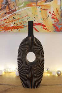 Dekovase 48.5x19.5 cm geriffelt RS001 Braun moderne Blumenvase für Pampasgras oder Stielblumen Fensterbank Dekoration dunkel
