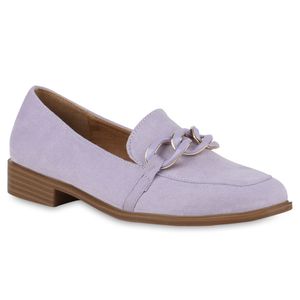 VAN HILL Damen Loafers Slippers Ketten Schlupf-Schuhe 840936, Farbe: Helllila Velours, Größe: 40