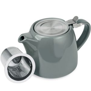 ORNA Keramik-Teekanne mit Sieb, 550 ml, Grau, kleine Teekanne mit Tee-Ei für losen Tee mit Siebeinsatz aus Edelstahl, Steingut, Steinzeug