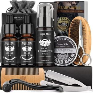 Hochwertiges Bartpflege Set & Rasierset für Männer 11-tlg Geschenke für Männer mit Bartwuchsmittel und Bartöl Geschenkset für Männer Bartpflegekit