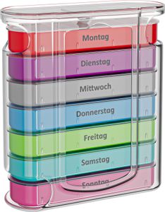 WELLGRO Tablettenbox für 7 Tage - Mit 4 Fächern pro Tag, Pillendose aus BPA-freiem Kunststoff