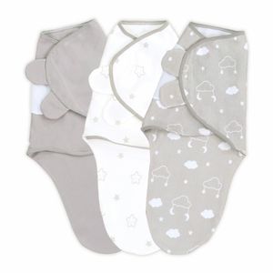 Pucksack Baby 0-3 Monate SET - Pucktuch Swaddle Blanket Puckdecke Strampelsack aus Baumwolle 3 Stück mit Wolken Grau