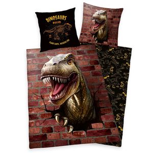 Dinosaurier Kinderbettwäsche Set für Jungen 135x200 80x80 cm mit Dino Bettwäsche mit T-Rex aus 100% Baumwolle