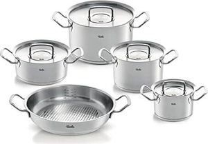 Fissler Original-Profi Collection / Edelstahl-Topfset, 5-teilig, Töpfe mit Metall-Deckel (3 Kochtöpfe, 1 Bratentopf, 1 Servierpfanne) - Induktion