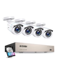 ZOSI 1080P Aussen Überwachungskamera Set mit Video Kabel, 8CH 2TB HDD DVR mit 4X 2MP Outdoor Bullet Kamera Überwachung CCTV System Kabelgebunden, 24/7 Videoaufzeichnung, 24m IR Nachtsicht