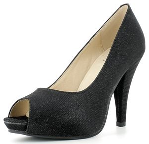 Glitzer Peeptoe Damen Schuhe - Schwarz Größe (EU): 38