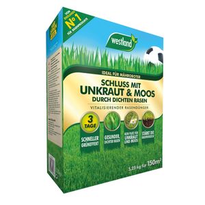 Westland Schluss mit Unkraut & Moos, Vitalisierender Rasendünger für einen dichten Rasen, Ideal für Mähroboter, 5,25 kg, 150m², 734268
