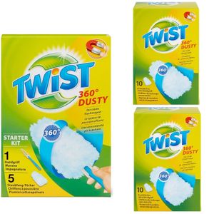 Twist Duster – Staubwischer 360° Dusty – 1 Griff + 25 Staubtücher – Fängt Staub wie ein Magnet