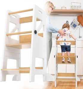YUENFONG Učiaca sa veža Discovery Tower z dreva od 1 roka Montessori učiaca sa veža Učiaca sa veža 3 výškovo nastaviteľná kuchynská pomôcka pre deti s protišmykovým povrchom a nepreklápacími nožičkami