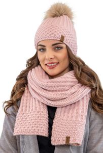 Vivisence damen bommelmütze und schal set warm kopfbedeckung und halsbedeckung an winter und herbst warm dick, wintermütze mit bommel, winterset für frauen, hergestellt in der eu, puderrosa, einheitsg