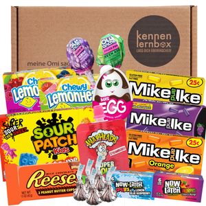 Süßigkeiten Box aus Amerika | 14 beliebten Süßigkeiten aus den USA | Süßes & Saures | Geschenkidee für Weihnachten und Geburtstage