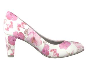 JANA SHOES Weiße Damenpumps mit rosa Lederblumen 37