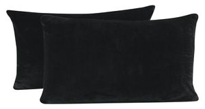 2er Set Teddy Plüsch Kissenbezug Kissenhülle Kopfkissenbezug Uni kuschelig warm, Größe:40x80 cm, Farbe:schwarz