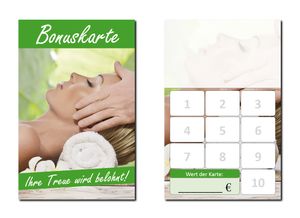 250 Stück Bonuskarten Wellness (BOK-417) mit 10 Stempelfeldern Treuekarten Massage Beauty