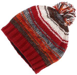Handgestrickte Wollmütze, Gestreifte Wintermütze - Rot, Uni, Wolle, Mützen