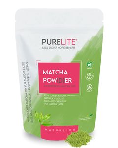 PURELITE Matcha 230g, vegan ohne Zucker mit Erythrit & Stevia, grüner Tee, ideal für Matcha-Latte, zuckerfreier Matcha