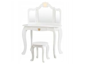 Dětský toaletní stolek HW65299WH s taburetem a odnímatelným zrcadlem, dětský stolek se šuplíkem, dřevěný, 80x42x106 cm, bílý