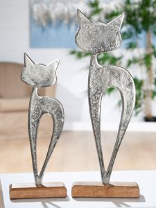 GILDE Standrelief, Katze, "Luna", Aluminium, Mangoholz, silberfarben, , L. 5 cm, B. 16 cm, H. 43 cm 48917