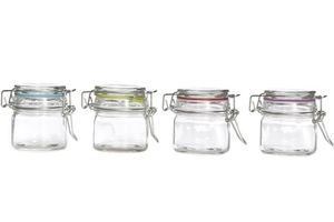 Glass Jar With Clip 8.8x6.8xh7.8  4 Asswith Silicone Ring (12er Set)