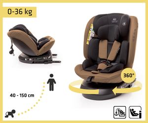4BABY Kindersitz drehbar 360 ISOFIX Matt-Fix I-SIZE verstellbare Kopfstütze Sitz 0-36kg, 40-150 cm Mokka