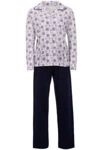 Damen Pyjama langarm Kragen Paisley Taschen S-2XL, Größe:S, Farbe:Navy