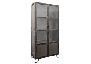 MASSIVMOEBEL24 Vitrine Mango 90x40x190 grau lackiert HEAVY INDUSTRY #123