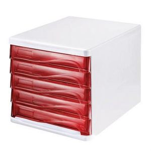 helit Schubladenbox 5 Schübe weiß/rot transparent