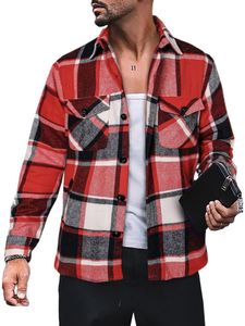 Männer Langarm Hemd Im Freien Kariert Komfortabel Mode Täglich Freizeit Strickjacken, Farbe: rot-Weiss, Größe: M