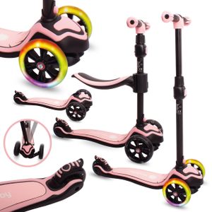 Kinder Roller Kinderscooter Dreiradscooter mit LED Räder, 2-Rädern, Hinterbremsen, Höhenverstellbare, bis 50kg belastbar Rosa