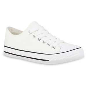 Mytrendshoe Damen Sneakers Sportschuhe Stoffschuhe 71191 Textil Schuhe, Farbe: Weiß, Größe: 36