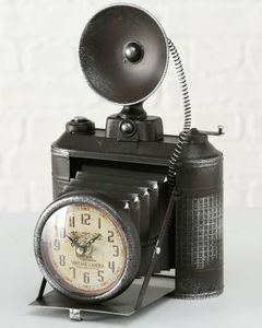 Boltze Tischuhr Fotoapparat 33cm Uhr Standuhr Eisen schwarz Foto