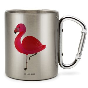 Mr. & Mrs. Panda Edelstahlbecher Flamingo Classic - Transparent - Geschenk, Tochter, Edelstahltasse, Karabiner, einzigartig, Camping, Selbstliebe, Einzigartig, Outdoor
