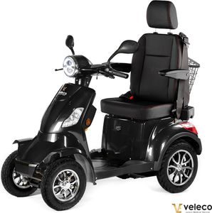 Veleco Faster - 4-Rad Mobilitätsroller mit Kapitänssitz - hohe Rückenlehne - 12 km/h - 1000 Watt Seniorenmobil - Kopfstütze - Elektromobil (Schwarz)