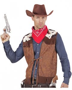 Braune Cowboy Weste mit Fransen im Wildleder Look Größe: XL