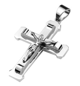 Edelstahlanhänger Kreuz mit Jesus in Silber