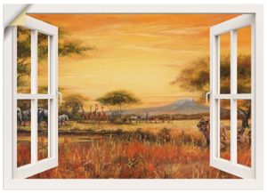 ARTland Wandbild, selbstklebend Afrikanische Steppe Löwen, weiß Größe: 100x70 cm